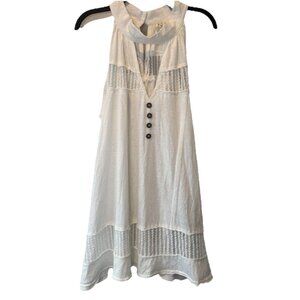 POL White Boho Lace Crochet Trim Sleeveless Button Front Flowy Dress S Coastal